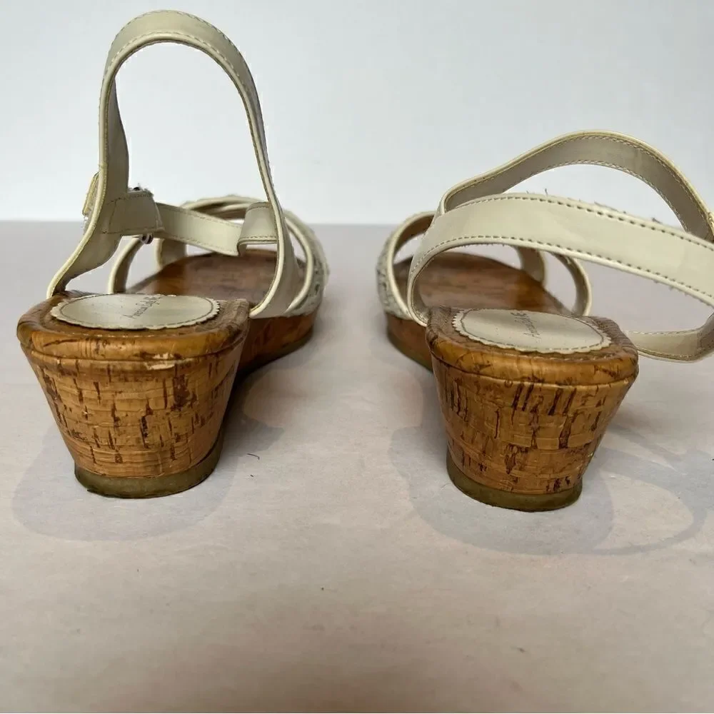 American Eagle Girl's Slingback Sandals Cork Wedge Cream/Silver Size 4 1/2